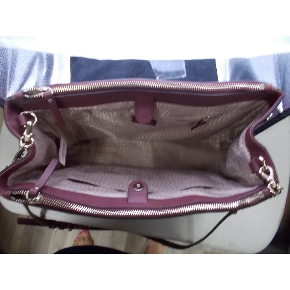 Kate Spade Ostrich Embossed Leather Satchel Burgundy Triple Zip Handbag